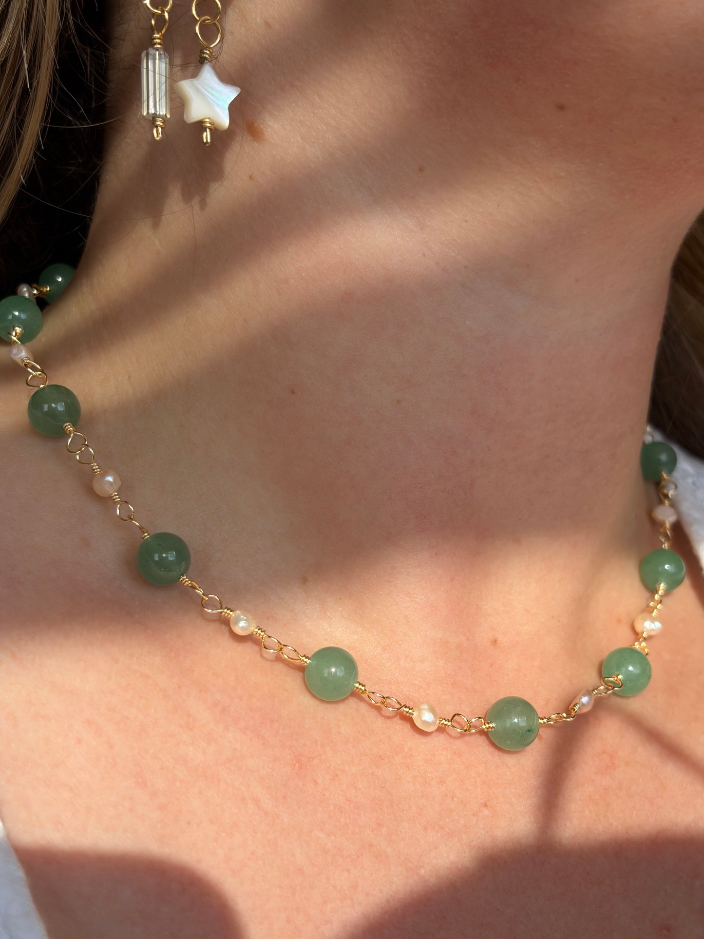 Green Aventurine and Pearl Necklace