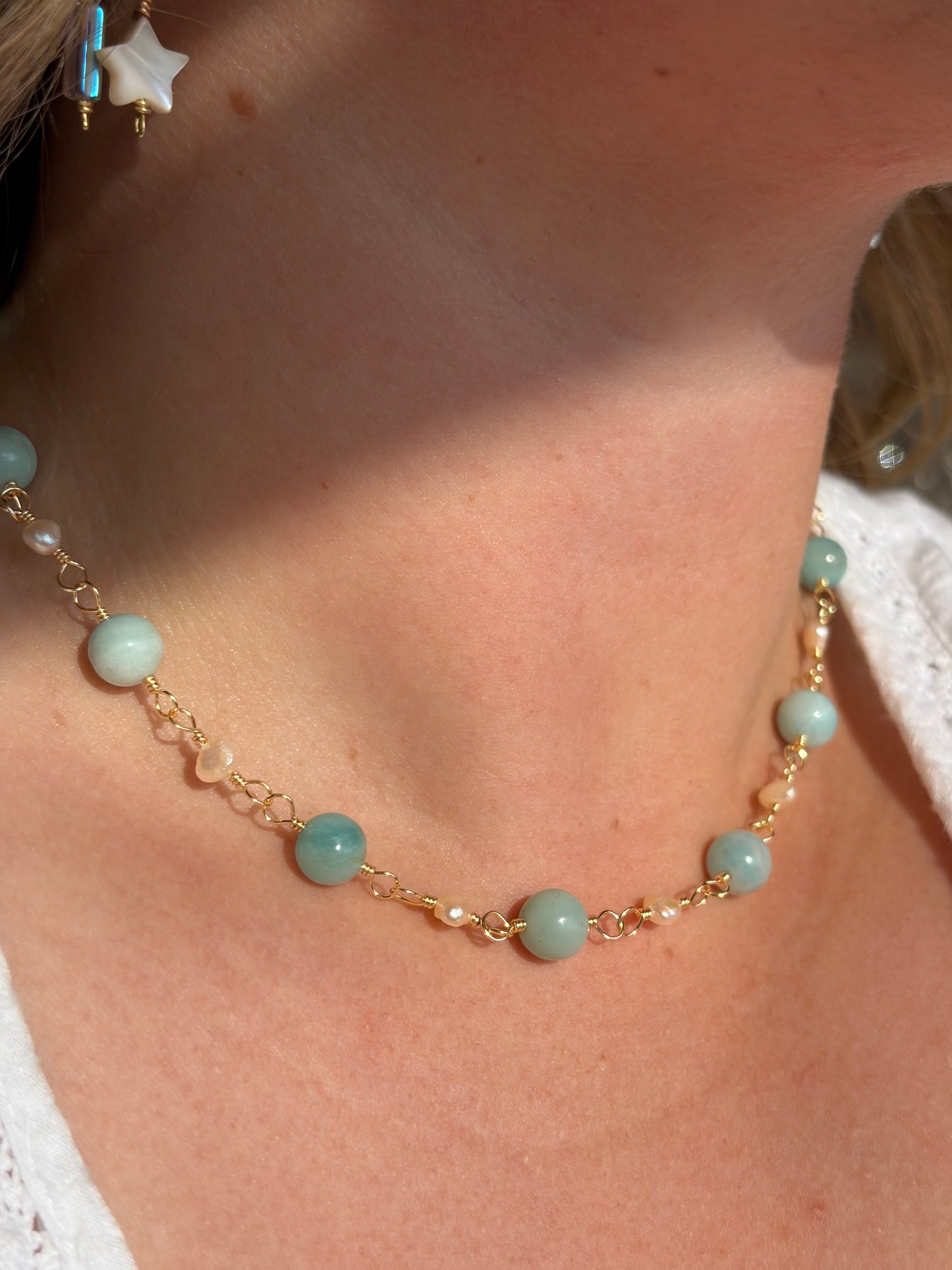 Amazonite and Pearl Necklace