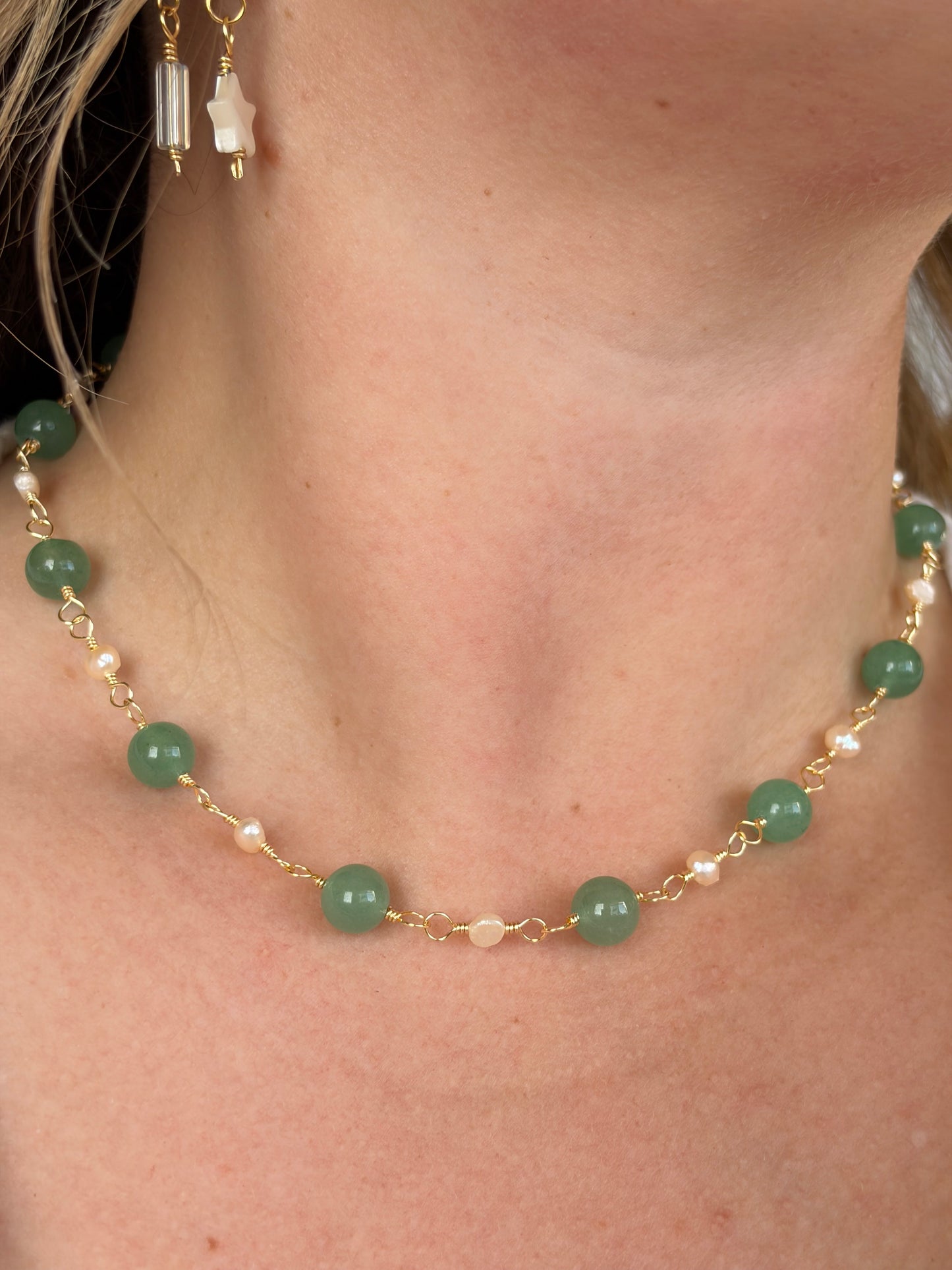 Green Aventurine and Pearl Necklace