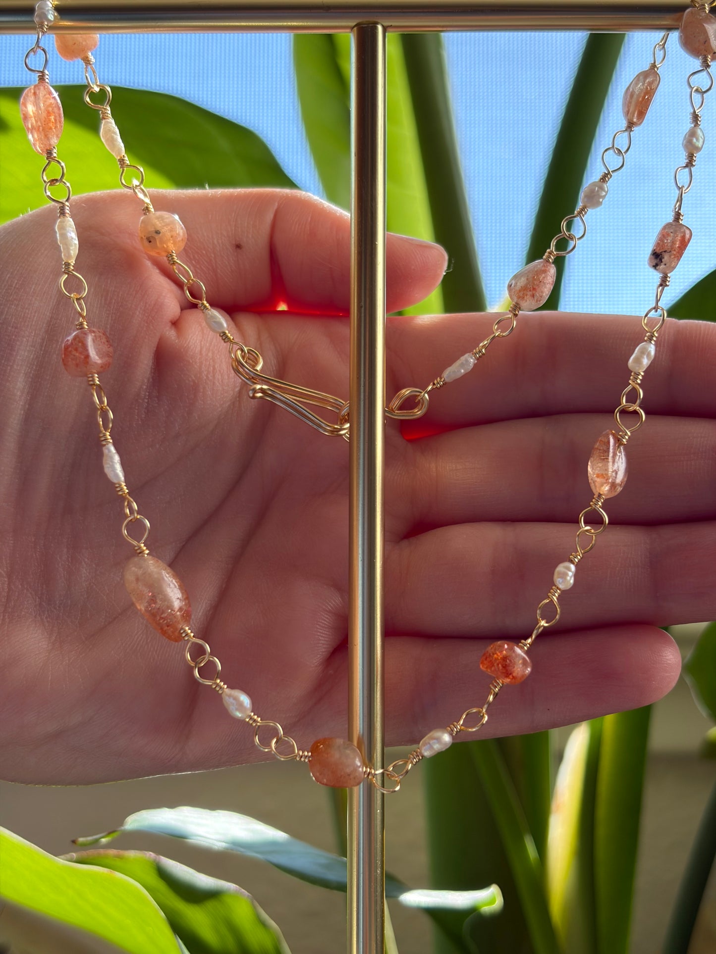 Sunstone and Pearl Necklace