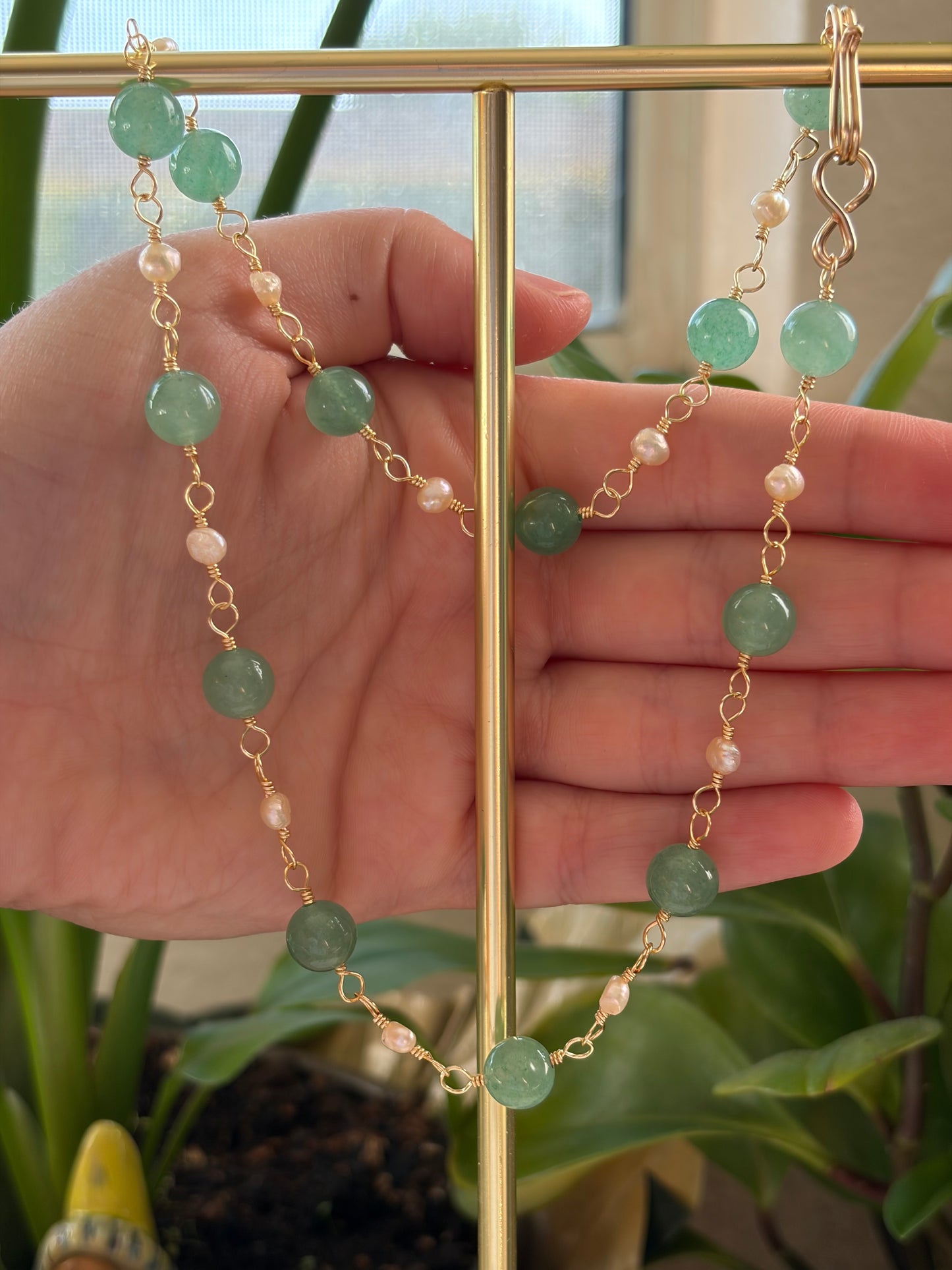 Green Aventurine and Pearl Necklace