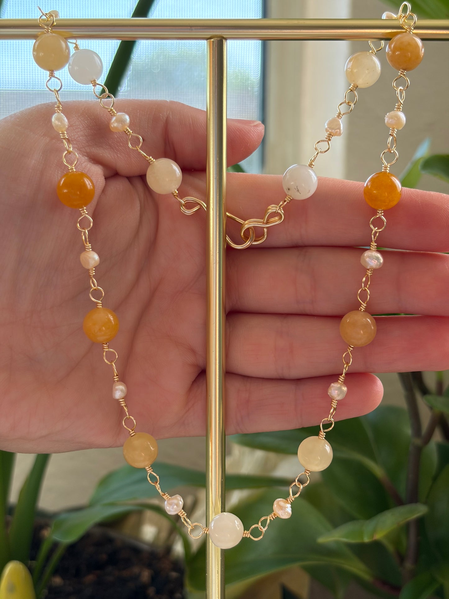 Orange Aventurine and Pearl Necklace
