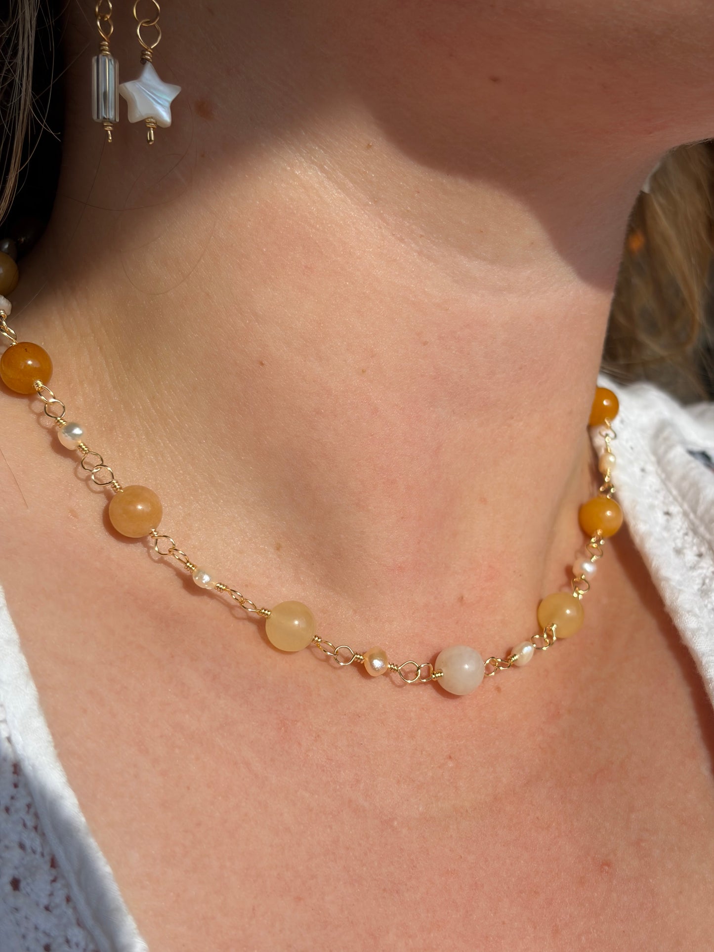 Orange Aventurine and Pearl Necklace