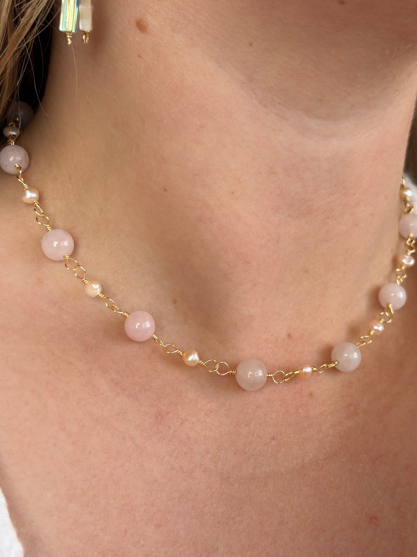 Rose Quartz and Pearl Necklace