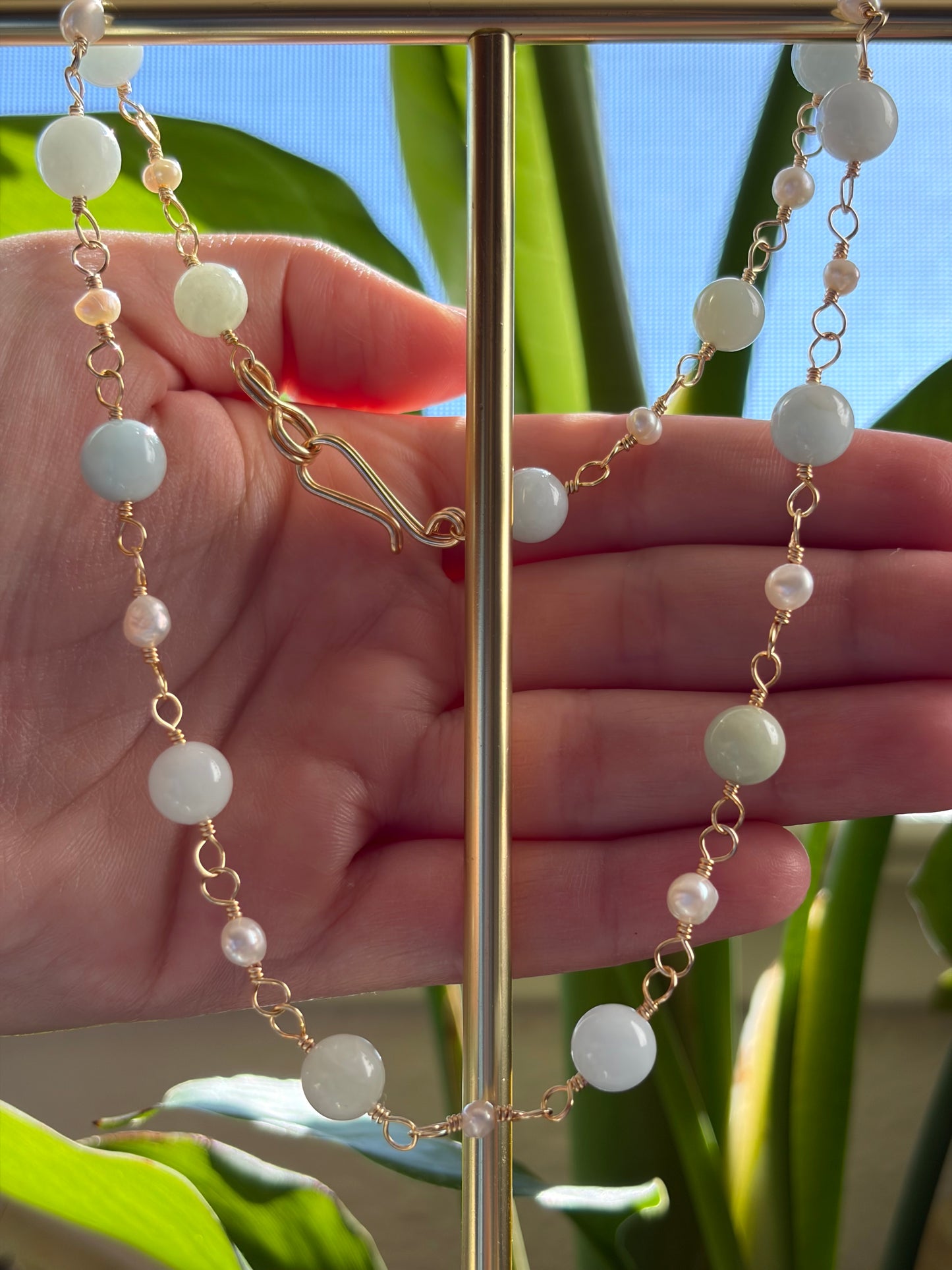 Pearl and Aquamarine Necklace