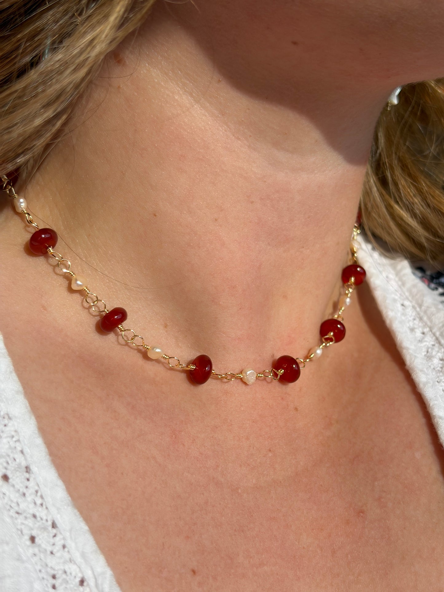 Carnelian and Pearl Necklace