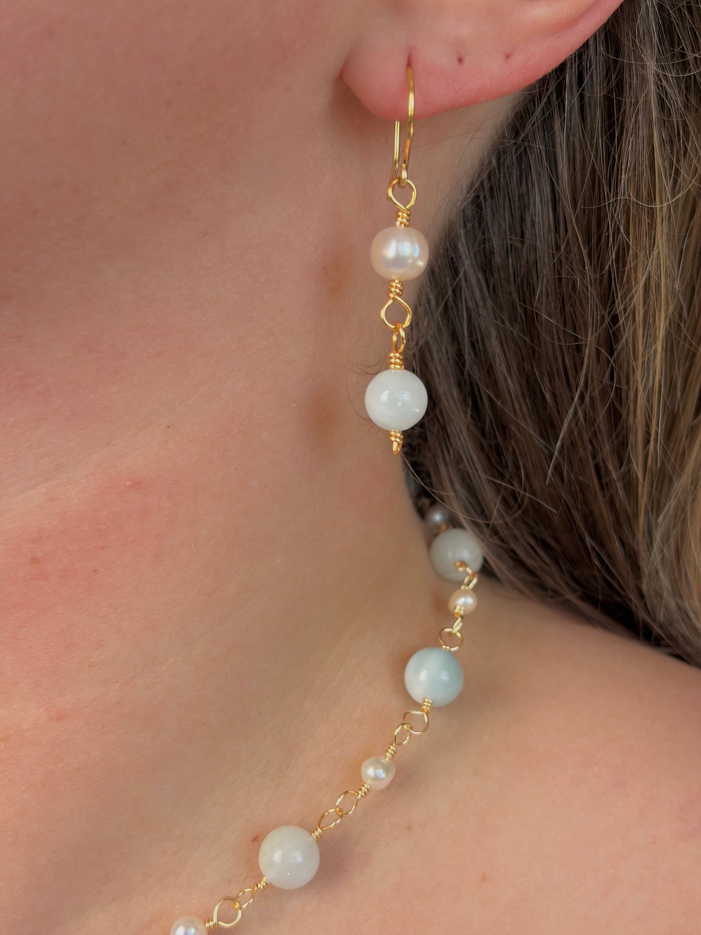 Pearl and Aquamarine Earrings