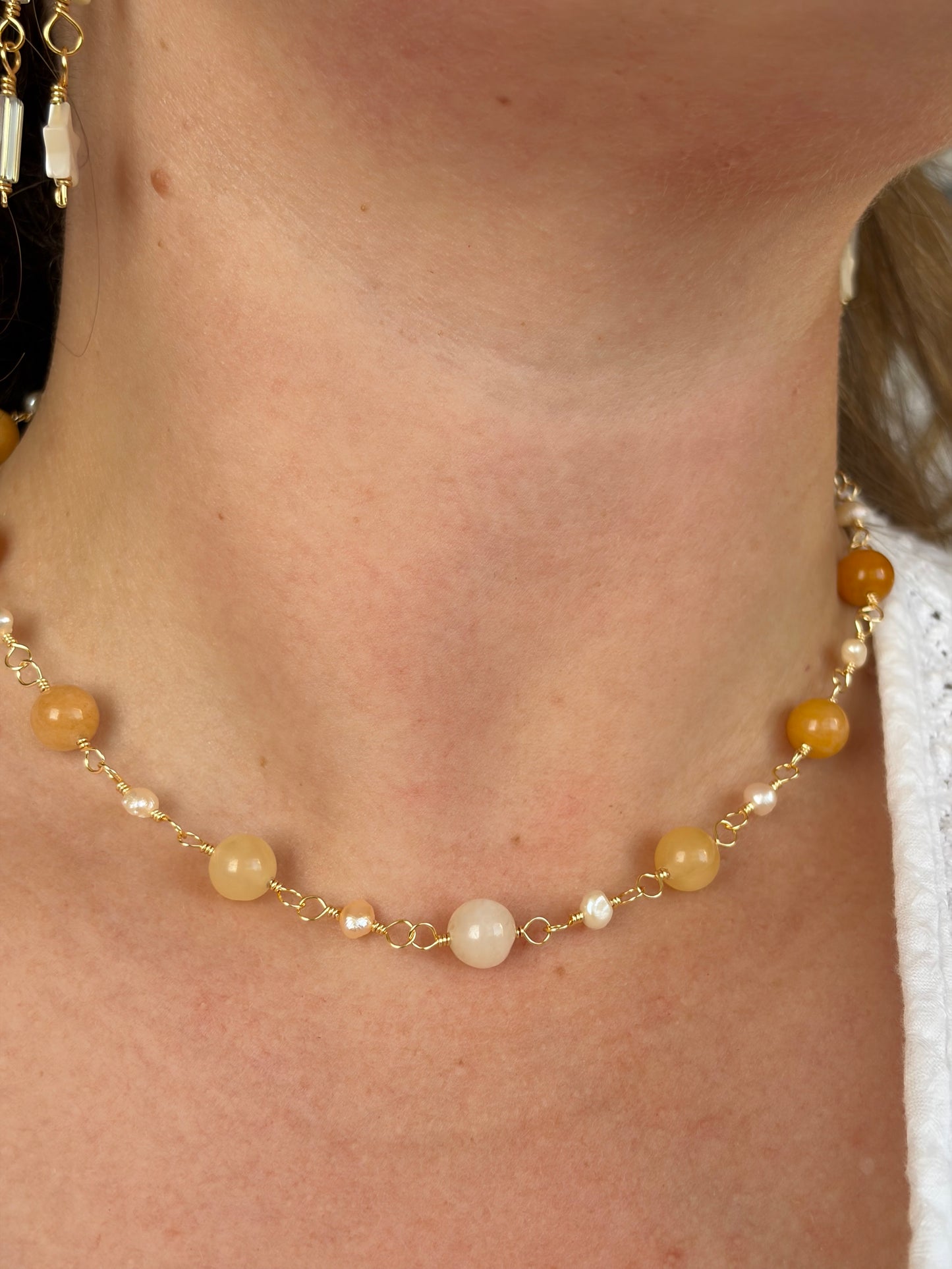 Orange Aventurine and Pearl Necklace