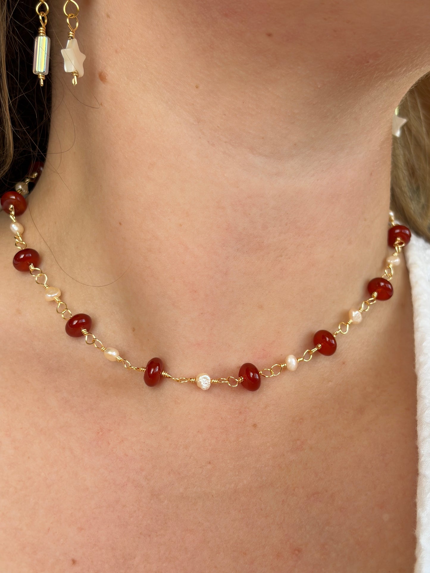 Carnelian and Pearl Necklace