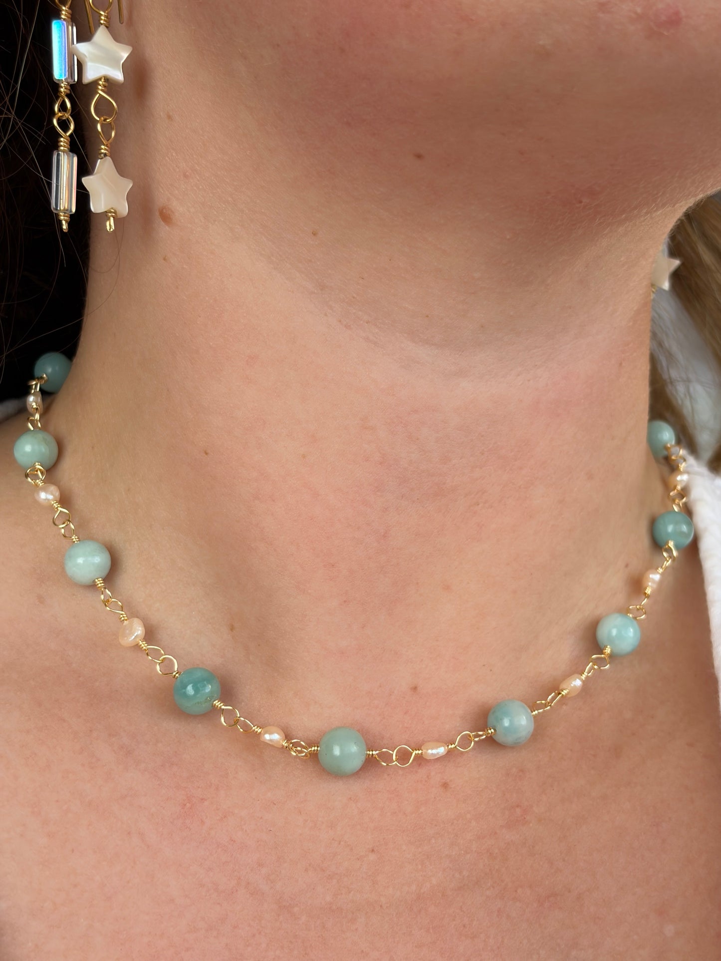 Amazonite and Pearl Necklace