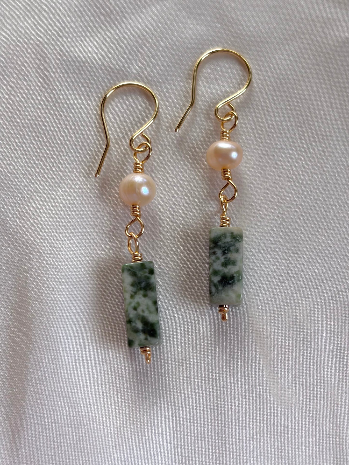 Moss Agate Pearl Dangles