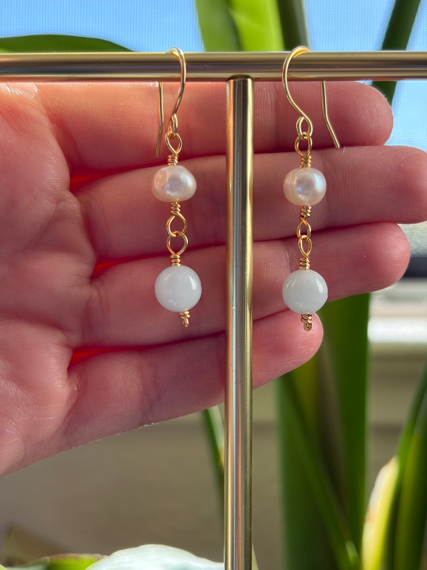 Pearl and Aquamarine Earrings