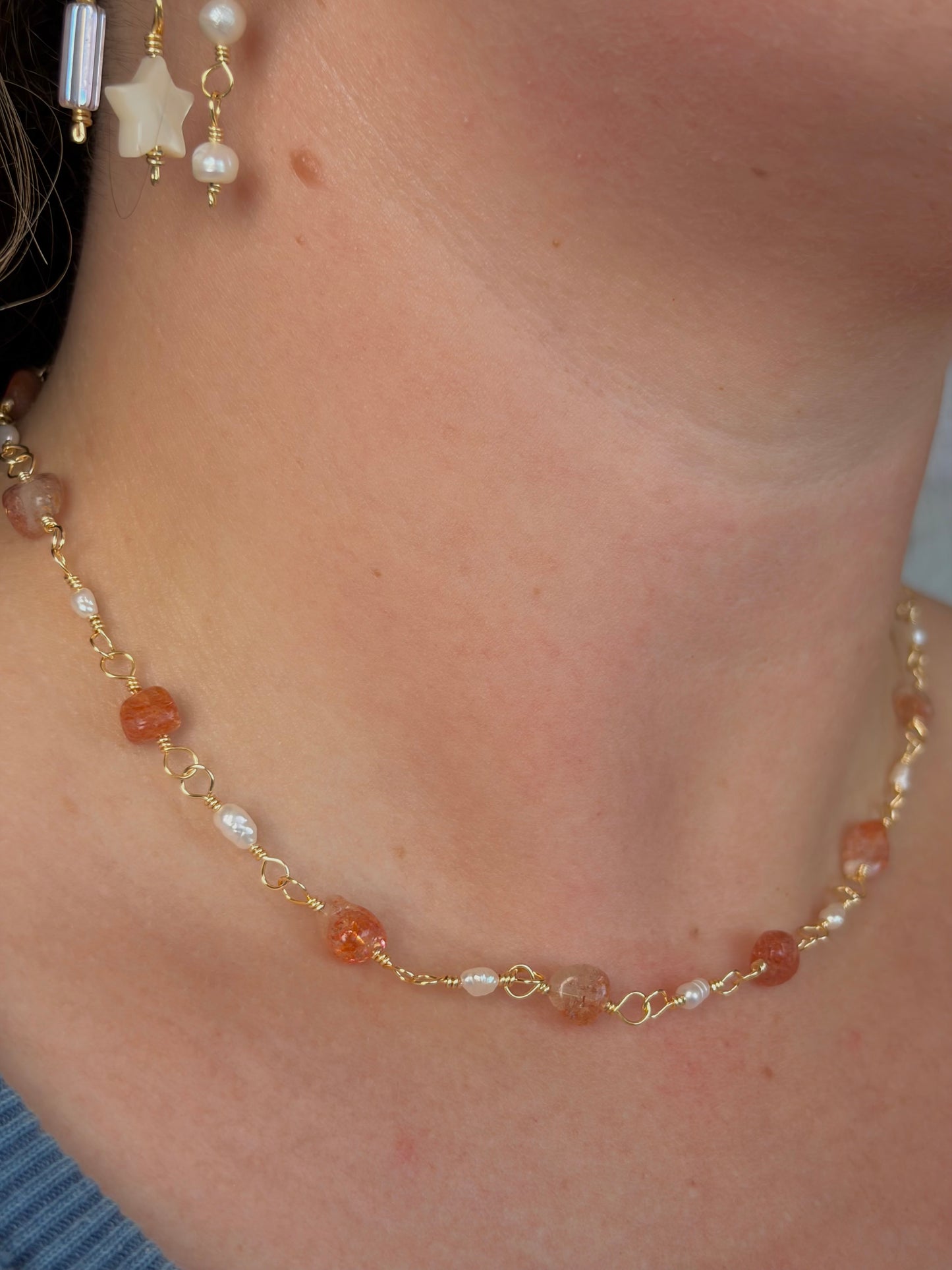 Sunstone and Pearl Necklace