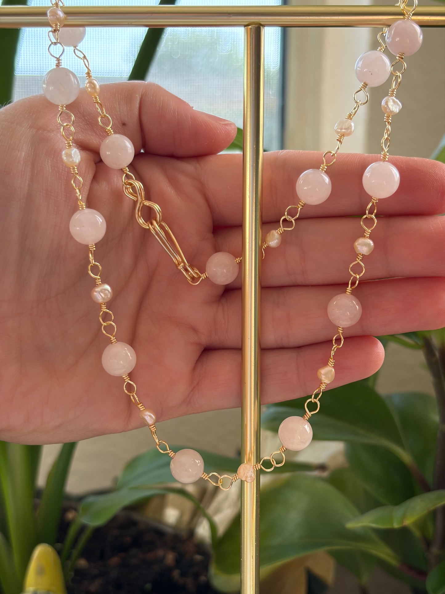 Rose Quartz and Pearl Necklace