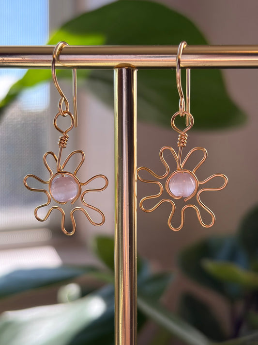 Pink Funky Flower Earrings